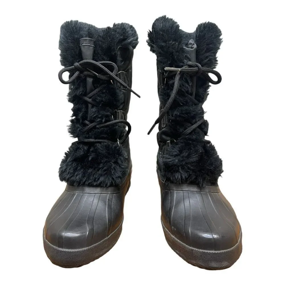 Sorel Kaufman Canada Womens Size 6 Black Faux Fur Boot Removable Wool Liner Warm